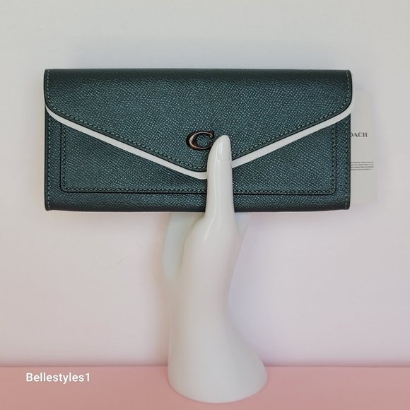 COACH Wyn Envelope Crossgrain Leather Wallet- Forest color ⭐ - Picture 2 of 16